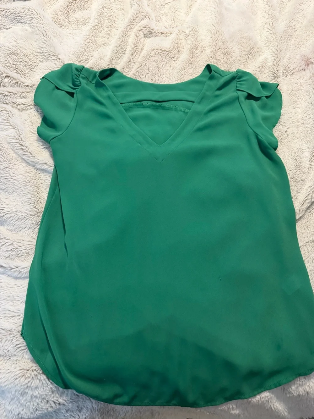 LOFT Green Puff Sleeve Blouse